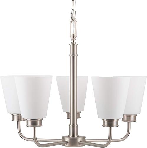 Linea di Liara Annata - Candelabros de 5 luces para comedor sobre mesa, iluminación colgante de níquel cepillado, lámpara moderna de cocina, listado
