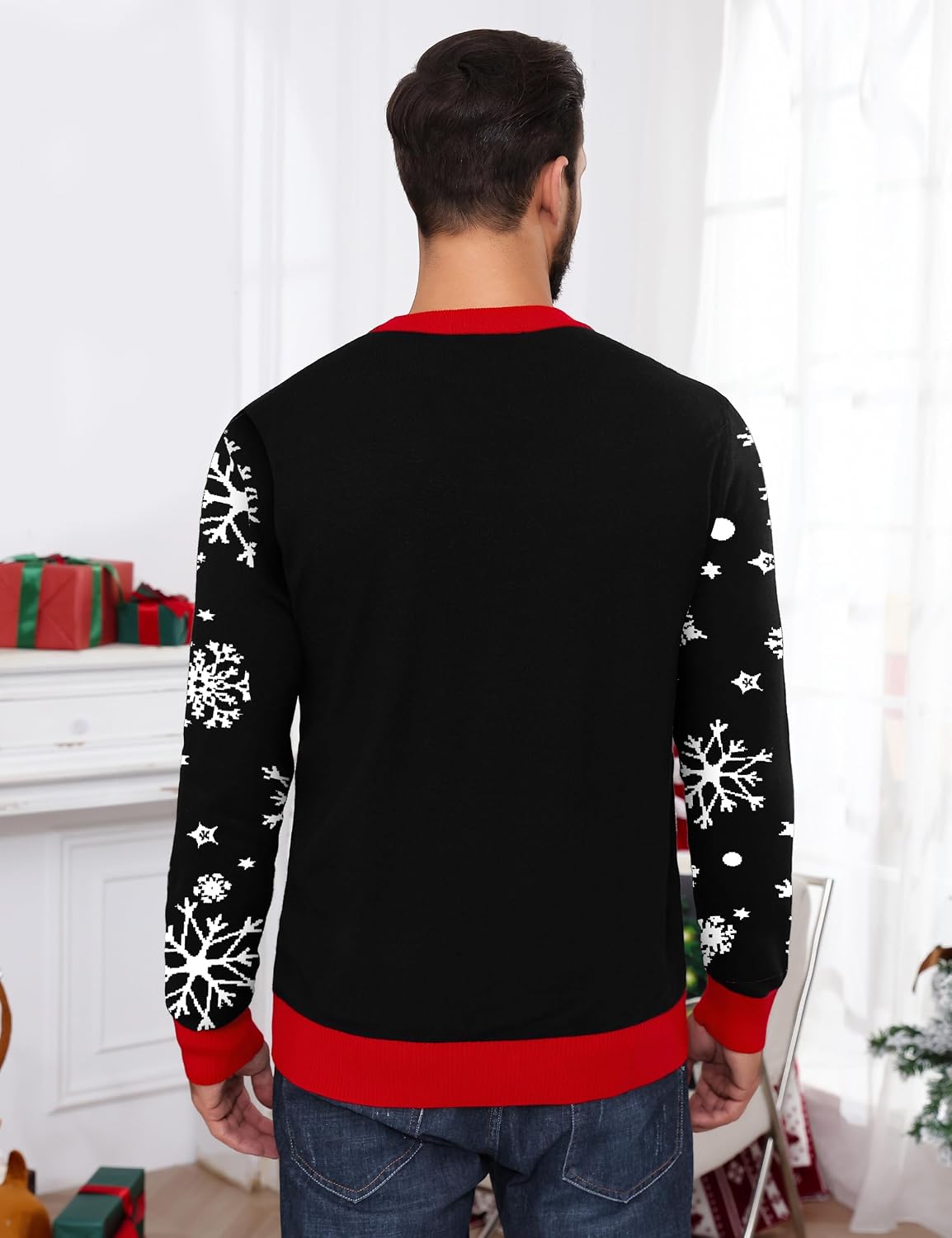 AGAPENG Ugly Christmas Sweater for Men Funny Santa Llama Snowflakes Xmas Holiday Long Sleeve Knitted Pullover Sweaters