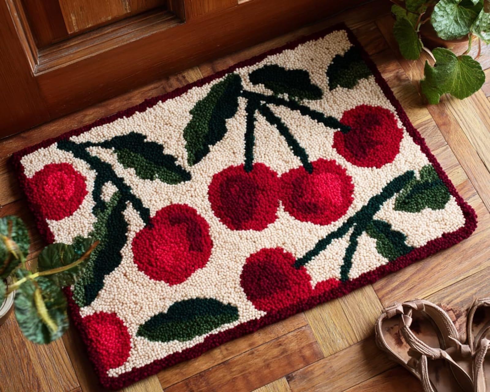 Wallphantom DIY Latch Hook Rug Kit,Cherry,Latch Hook Kits for Adults,Home Carpet Rug Making,Needlework Crafts Rug for Home Decor,60x90cm