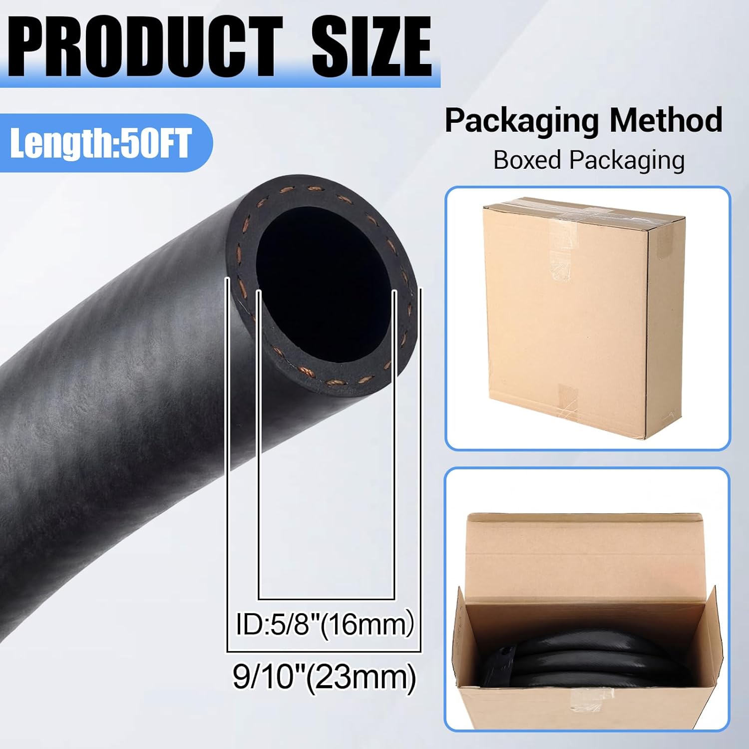 Outus 5/8" ID Heater Hose, 50FT EPDM Rubber Black Heater Hose, 85PSI Working Pressure for Automotive Radiator/Heating Systems
