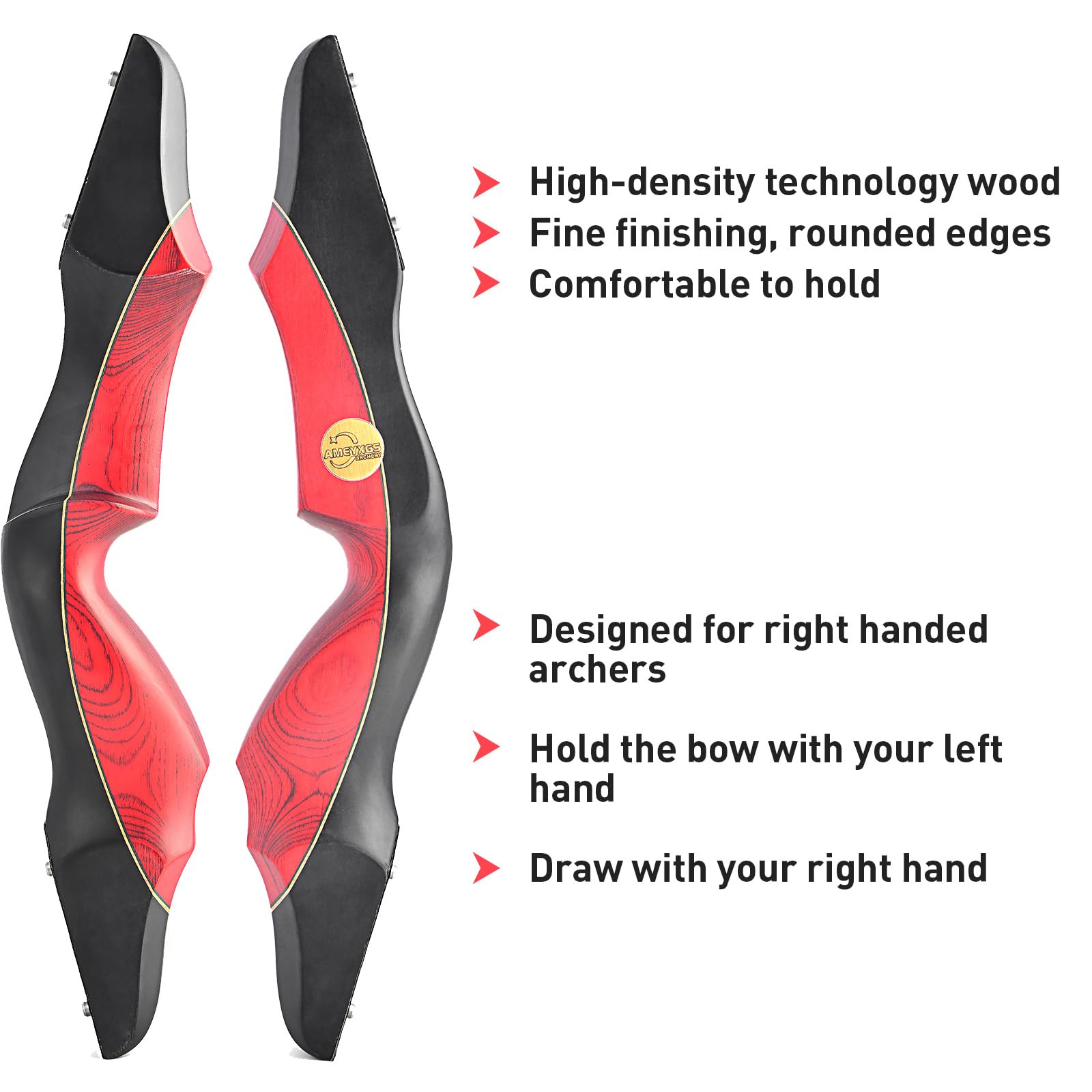 60" Set Arco E Frecce Adulto 25-60lbs Legno Colorato Ricurvo Archi Set per Il Tiro All'aperto E La Caccia Al Bersaglio (Rosso, 25lb)
