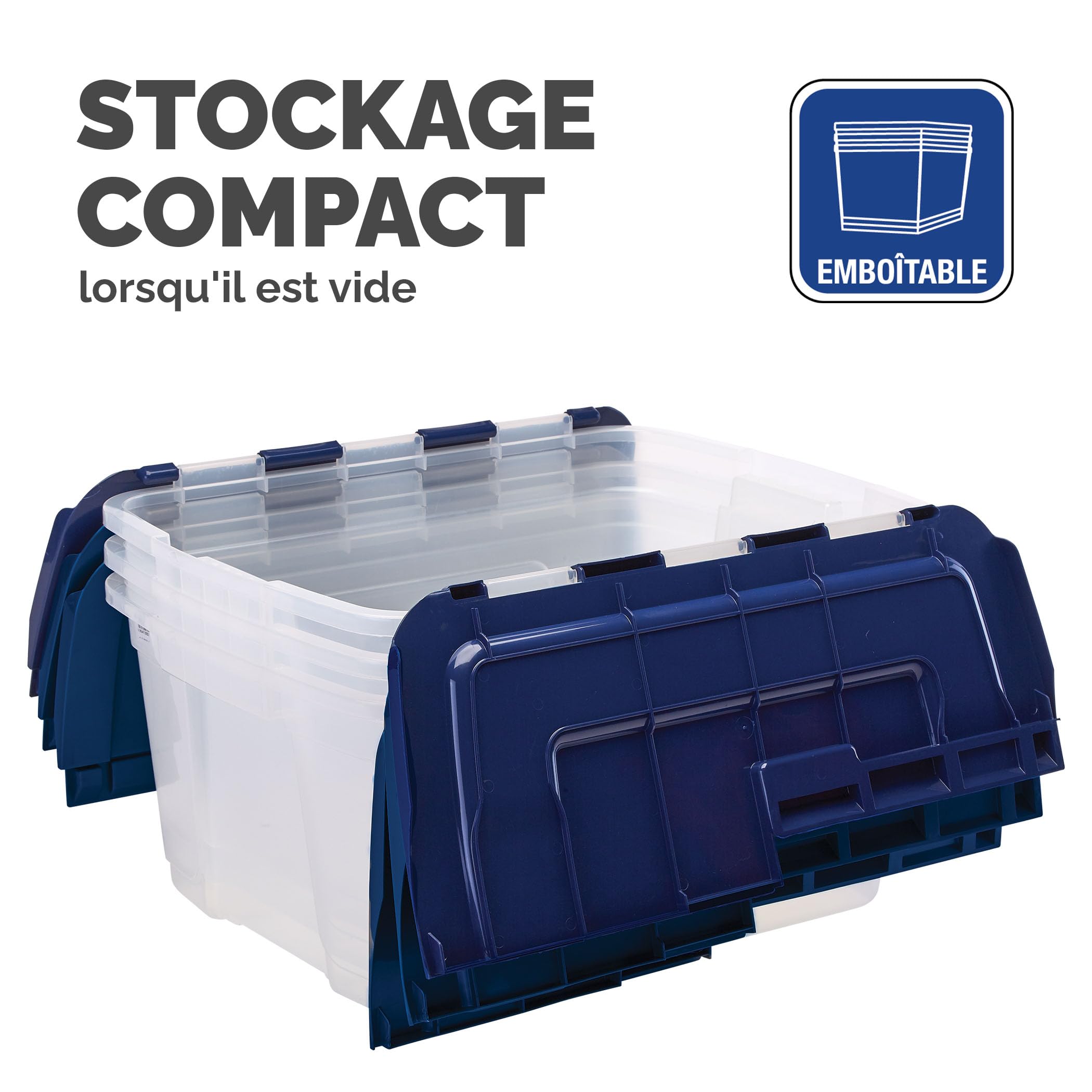BANKERS BOX 45L Boîte fourre-tout en plastique, pack de 3, Polypropylène sans BPA, couvercles 100% recyclés, emboîtables et empilables, couvercle fendu, 28x43x59cm, polyvalent pour maison et bureau