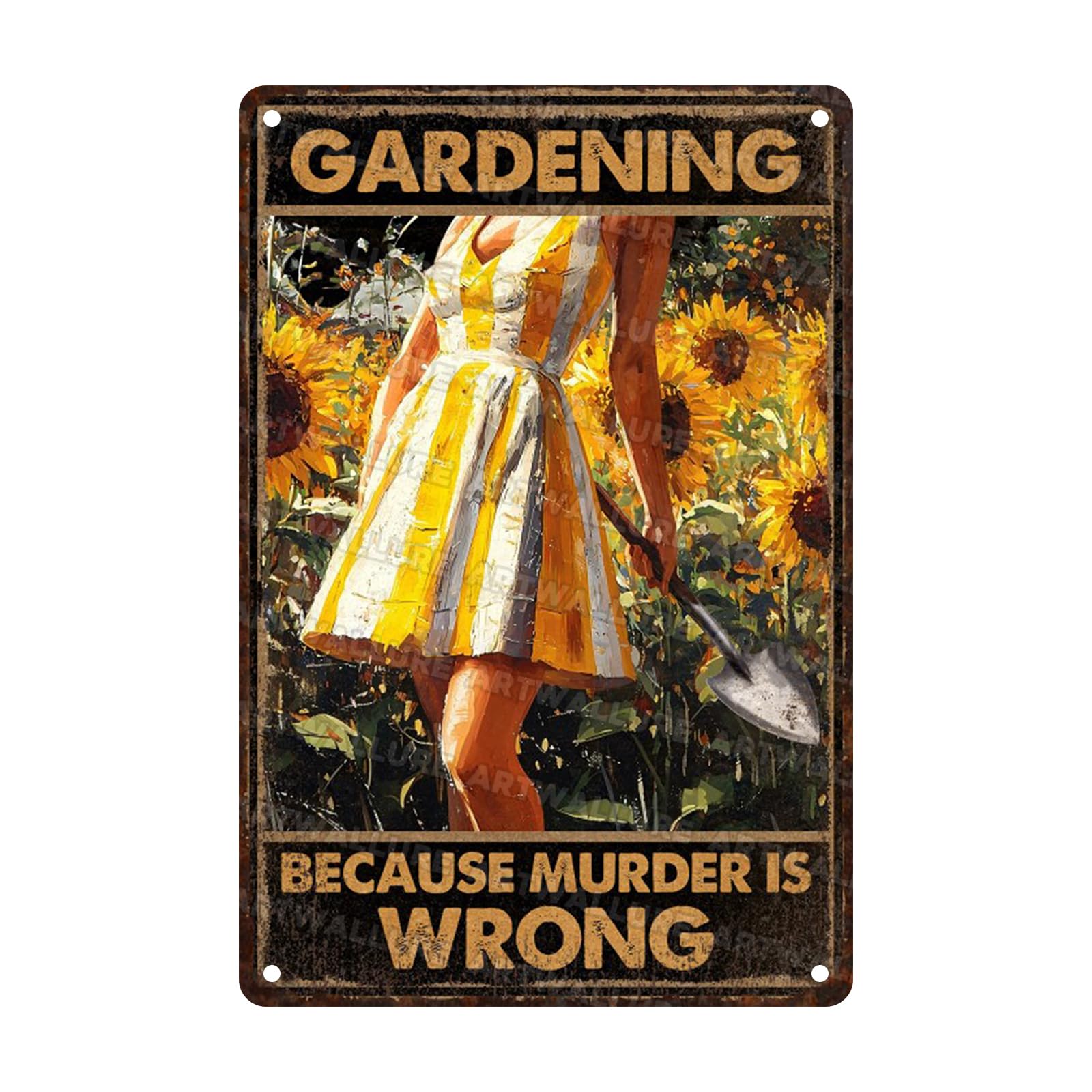 Anceky Metal Sign Vintage Gardening Because Murder Is Wrong Tin Sign Wall Decor for Home Kitchen Entryway Backyard Outdoor 12×16 Inch