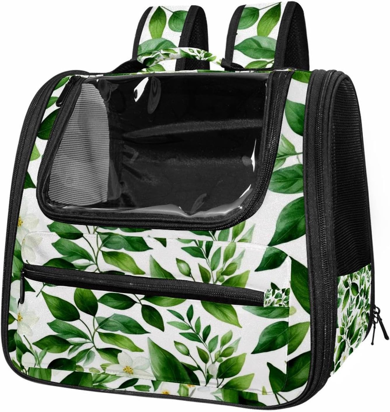 Portable Travel pet Backpack Carrier Hamster Bag Small Dog cat Carrier Breathable Hang Bag, Flowers and Green Leaves