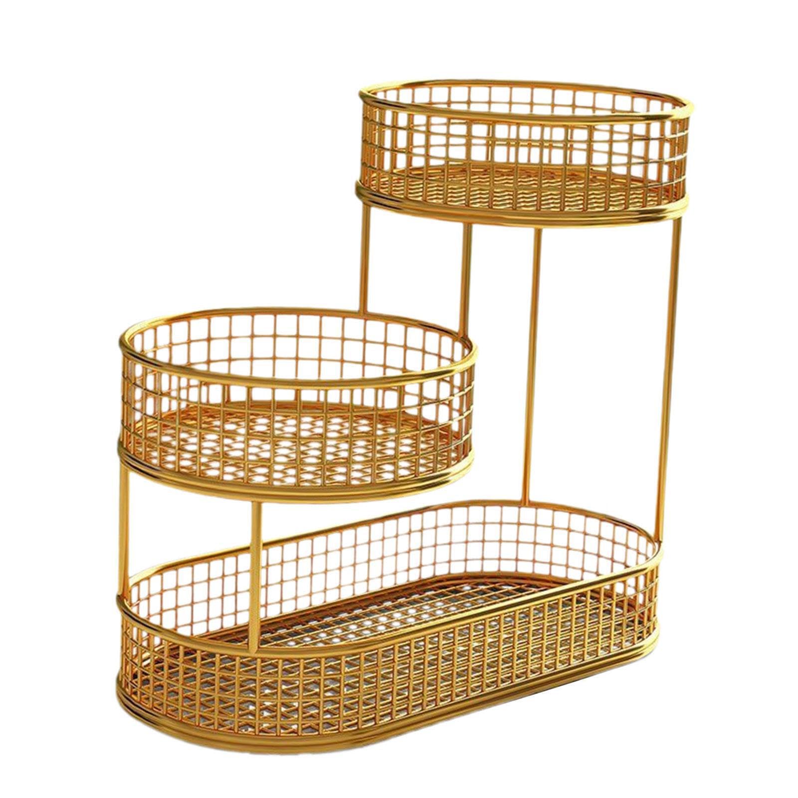 POXZSFX Space Efficient Vegetable Rack 3 Tier Fruit Bowl Holder Organizes Including Snacking and Produce Countertop Vegetable Bowl Kitchen Countertop Rack, Gold, 40x32cm