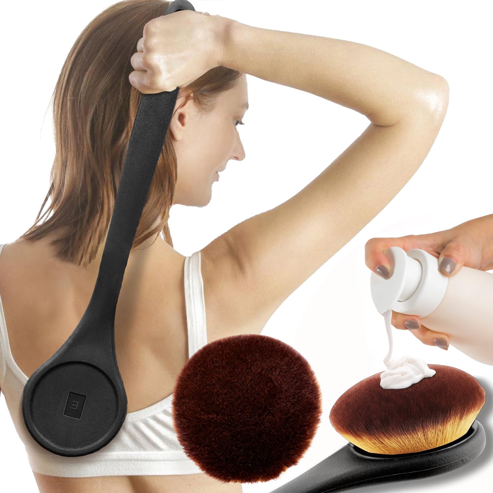 EOICCEOH Brocha de maquillaje corporal extra grande, ideal para autobronceado, protector solar y aplicación de espalda. Brocha Kabuki de cabeza ancha para una aplicación uniforme y hermosa L