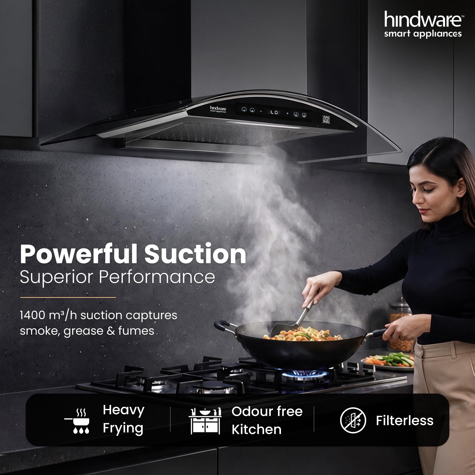 Hindware Amyra Wall Mount Hood - 1400 CMH, Motion Sensor -7
