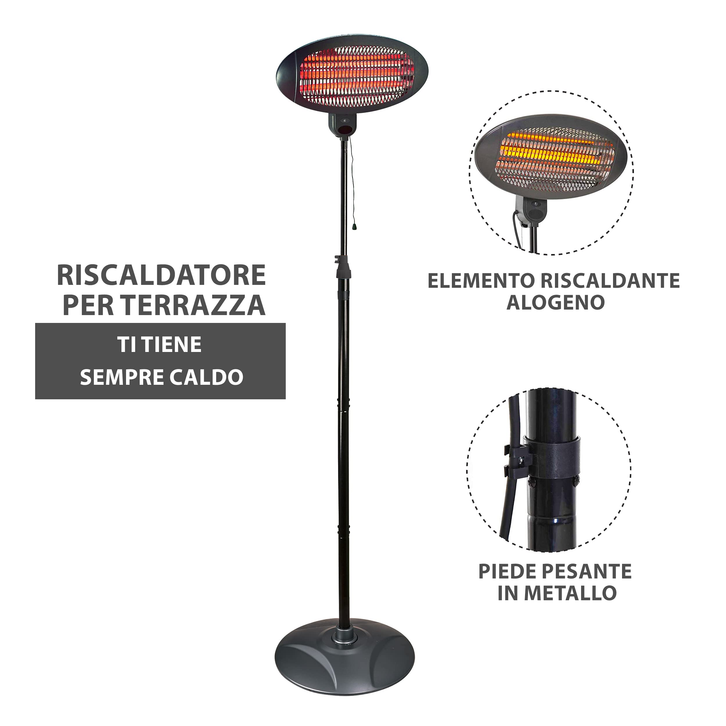 MaxxGarden Stufa Radiante con Tensione di Alimentazione: 230 V/50 Hz - Lampada Riscaldante per Esterno - Lampade Riscaldanti per Esterno - 3 Livelli di Commutazione: 650 W/1300 W/2000 W