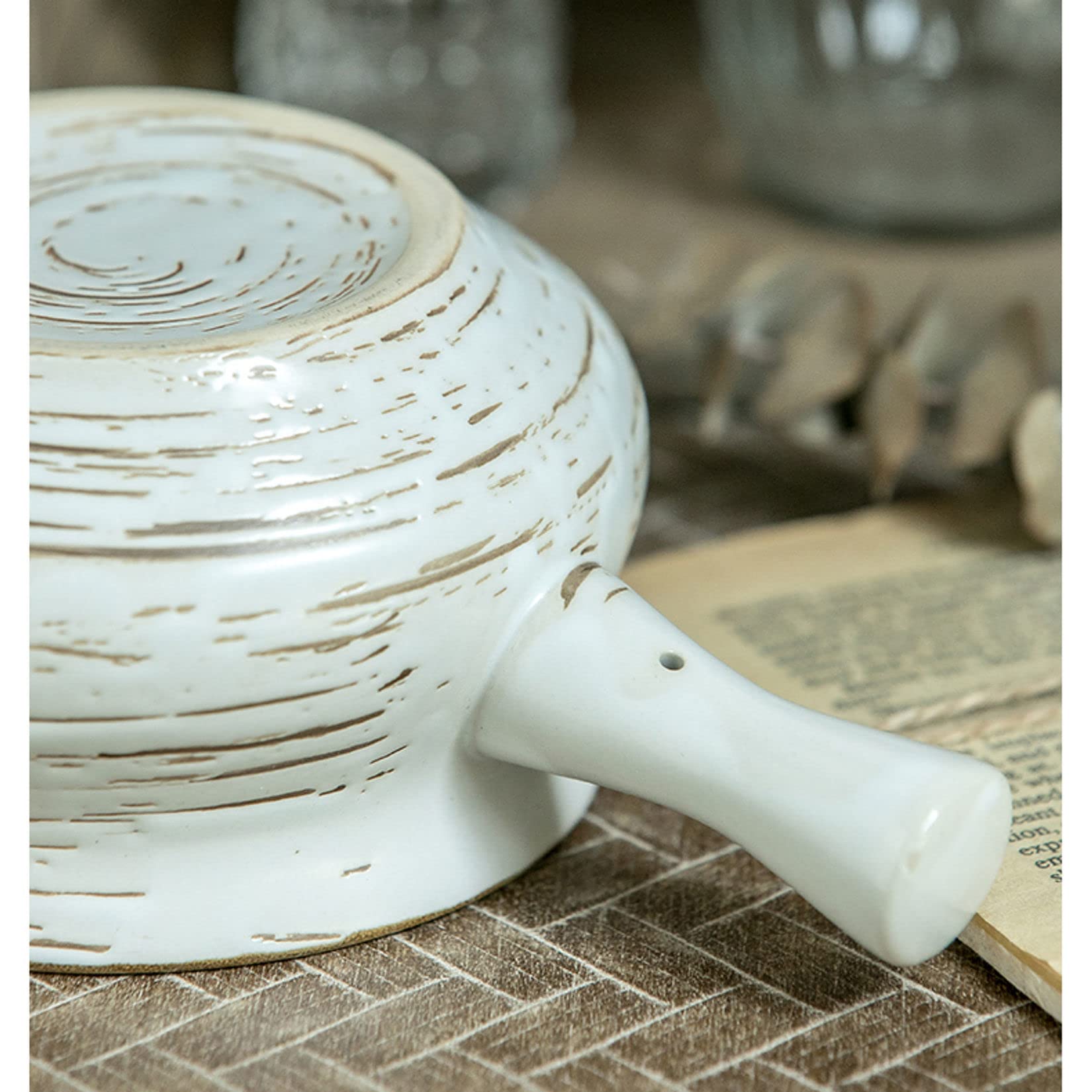 Tazón de sopa, tazón de arroz, Taza de porcelana for sopa de cebolla con asa, cuencos anchos de cerámica for sopa, taza grande de desayuno de cereales y avena for dormitorio, oficina, hogar, blanco-B