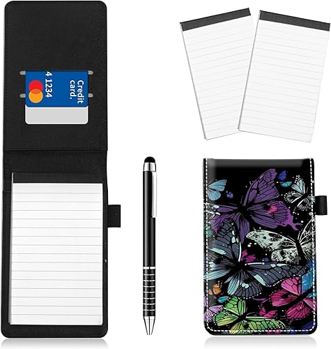 Miniatura 58 de Juego de 4 soportes para bloc de notas de tamaño de bolsillo, de piel sintética, mini bloc de notas con 2 bloc de notas pequeños y lápiz capacitivo