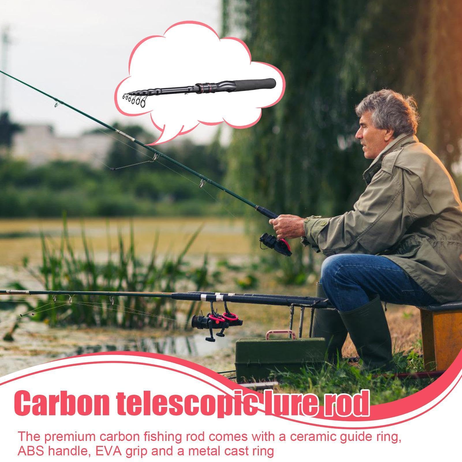Caña de Pescar Plegable, Caña de Pescar telescópica, de de Agua Dulce - de de Viaje para Pesca en Agua Dulce y Salada, Accesorios para Aparejos de Pesca, caña de