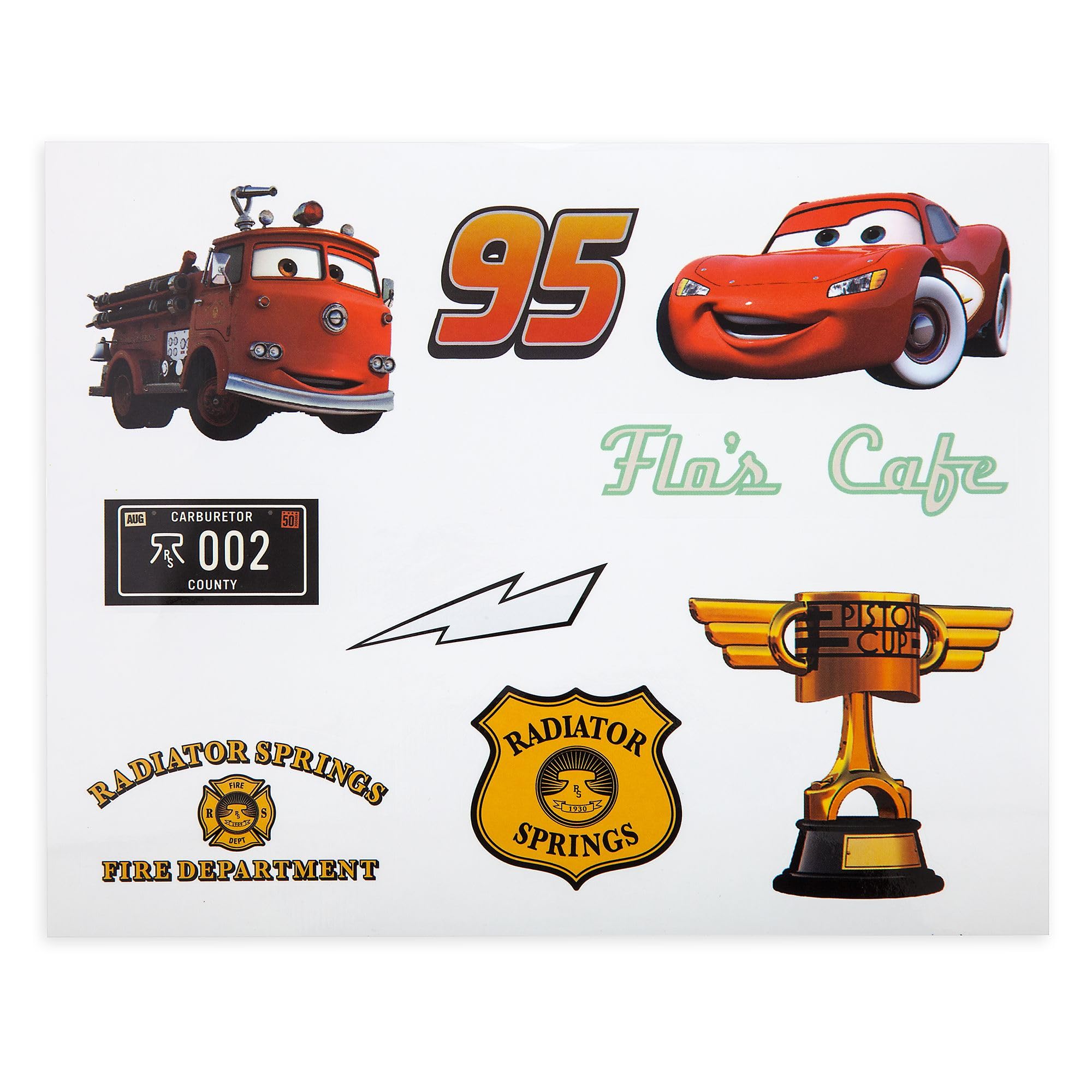 Disney Store Official, Pixar Cars, Set Juego portátil, 13 Piezas, café V8 de FLO, Set con 2 Coches, Rayo Mcqueen y Red, maletín de Caja de Herramientas, Pegatinas y más, Mayores de 3 años