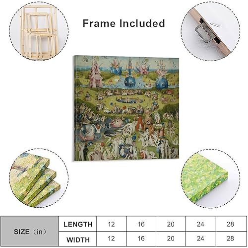 Vista 8 de generic Hieronymus Bosch - Póster de pintura de pared con texto en inglés "The Garden of Earthly Delights", póster impreso en lienzo para decoración