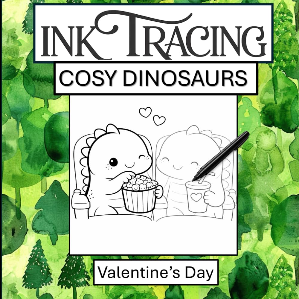 Ink Tracing - Cosy Dinosaurs: Valentine's Day single sided romantic images