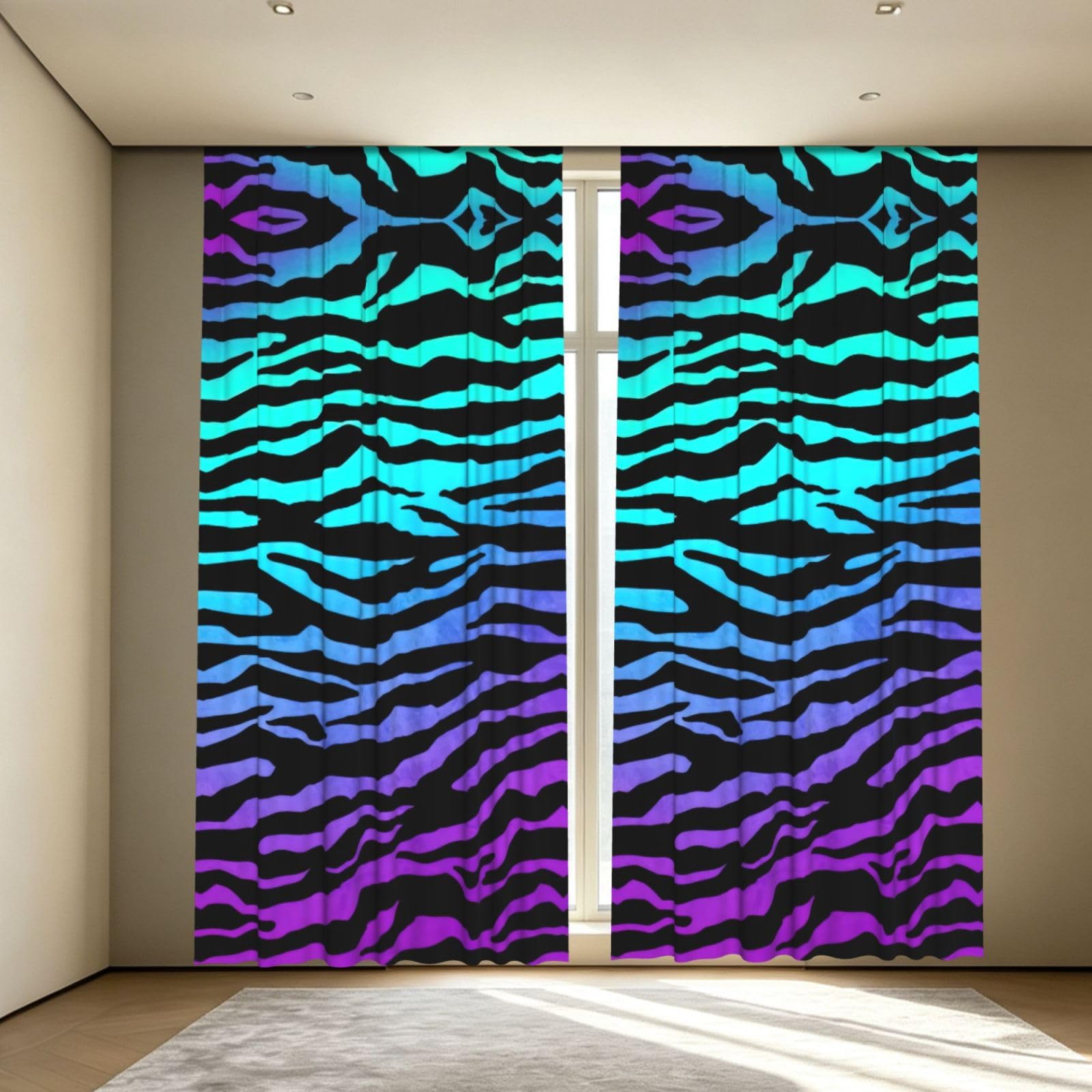 Yyoretp Purple Blue Green Camouflage Zebra Stripes Print Blackout Curtains for Living Room Bedroom Thermal Insulated Window Drapes.
