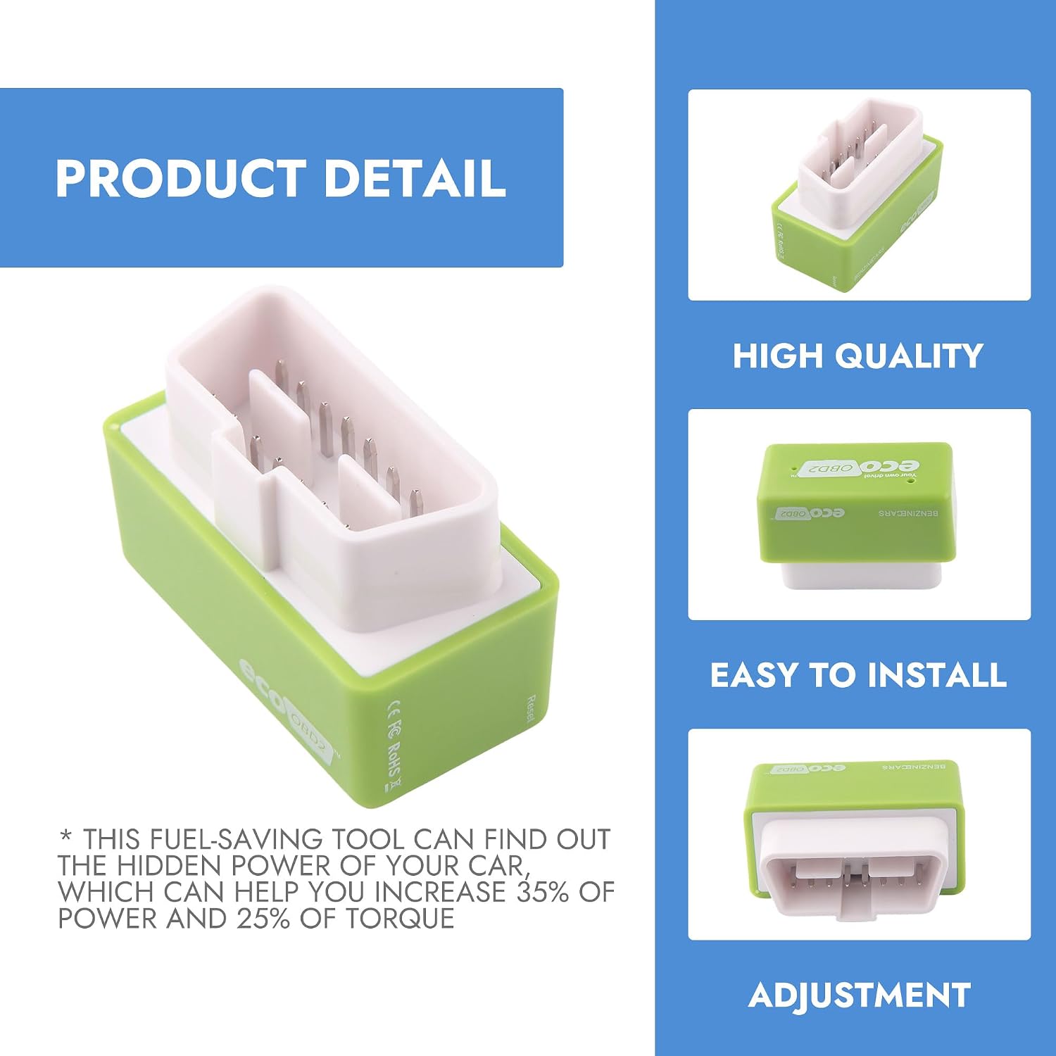 2 Pcs Fuel Economy Saver Green ECOOBD2 Energy Saving Device Plugs Automotive Energy Saver Pro Automotive Plug and Driver Single Plate Car Accessories Fits Most Vehicle Models