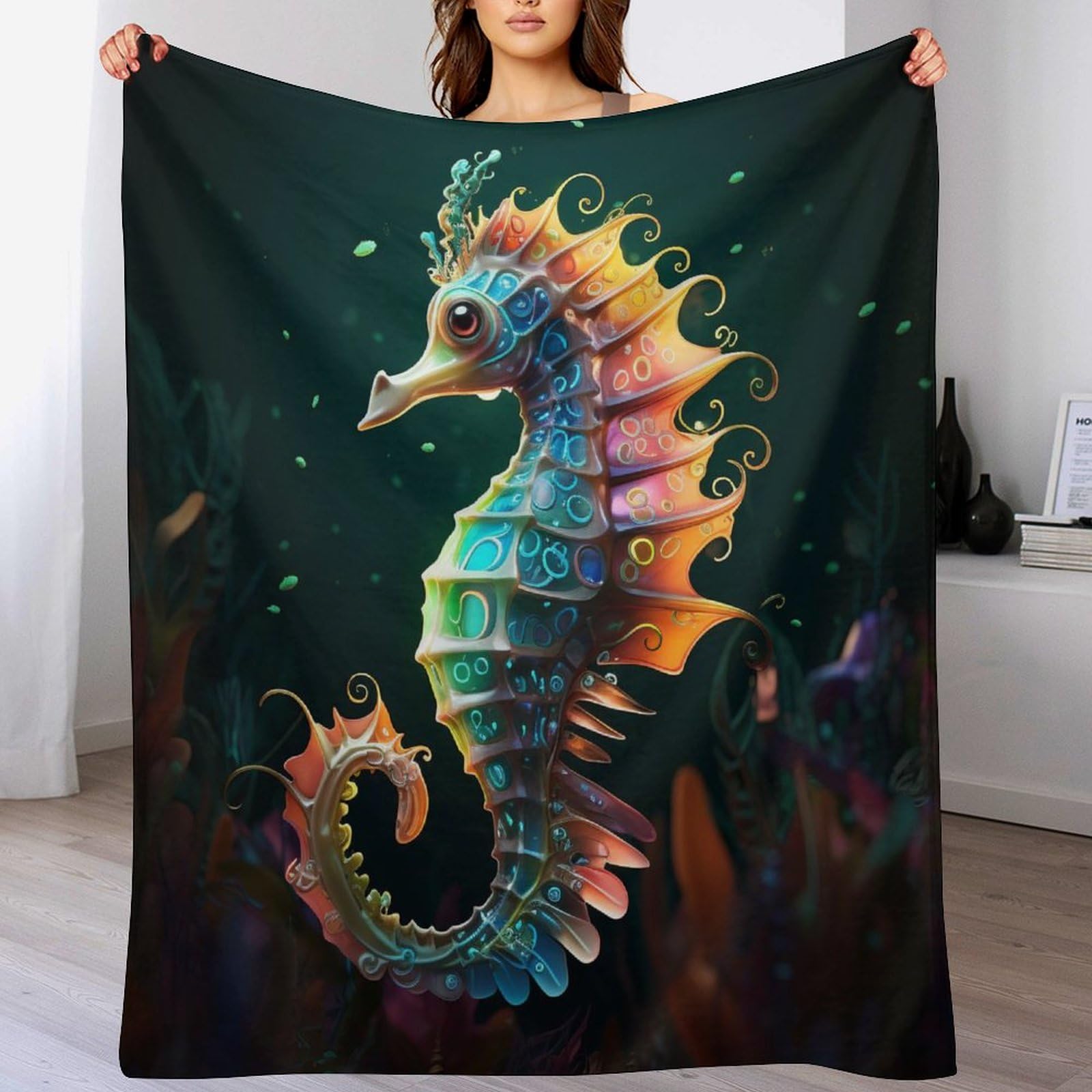 Couverture sea cheval flannel anti frissons plaid léger pour nuits fraîches
