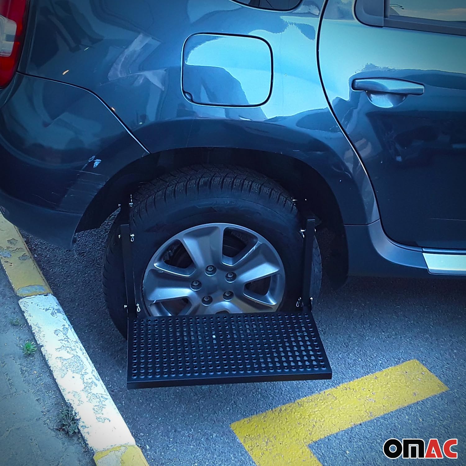 OMAC Pedana pieghevole per auto, 55 cm, compatibile con cerchioni da 16", 17" e 18", colore nero