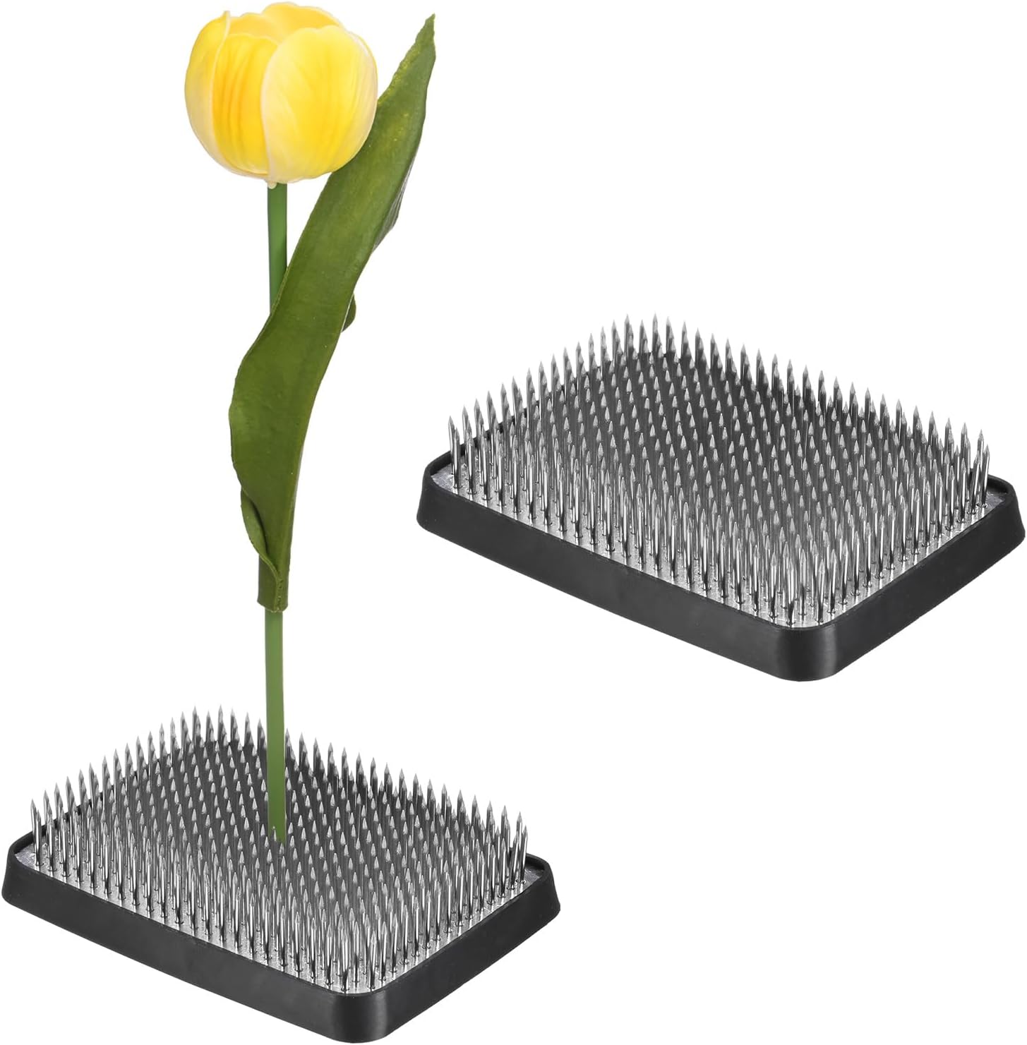 M METERXITY 2-Pack Flower Frog 3.78" x 2.76" Rectangle Steel Floral Arranger Pins Ikebana Holder W Rubber Base for Flower Arrangements/Craft Plant/Home Decor, Kenzan Fixed Tool [1.1cm Pins]