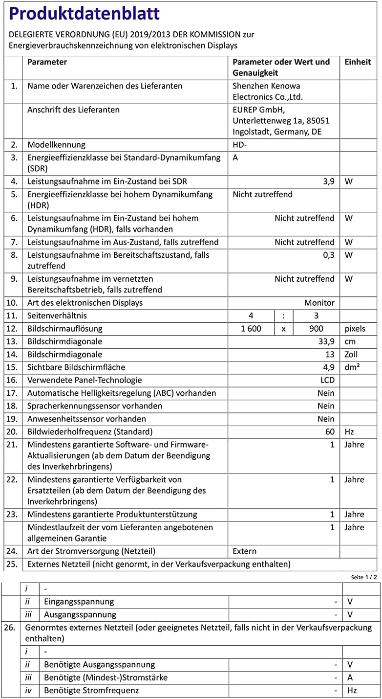 Kenowa Monitor Portatile 15.6 Pollici, Ultra HD 1080 IPS LED Schermo Type-C (USB-C) HDMI Display per PC Laptop Computer PS3 PS4 MacBook Xbox360 Raspberry Pi Windows XP /7/8/10/11 (VESA 75mm hole)
