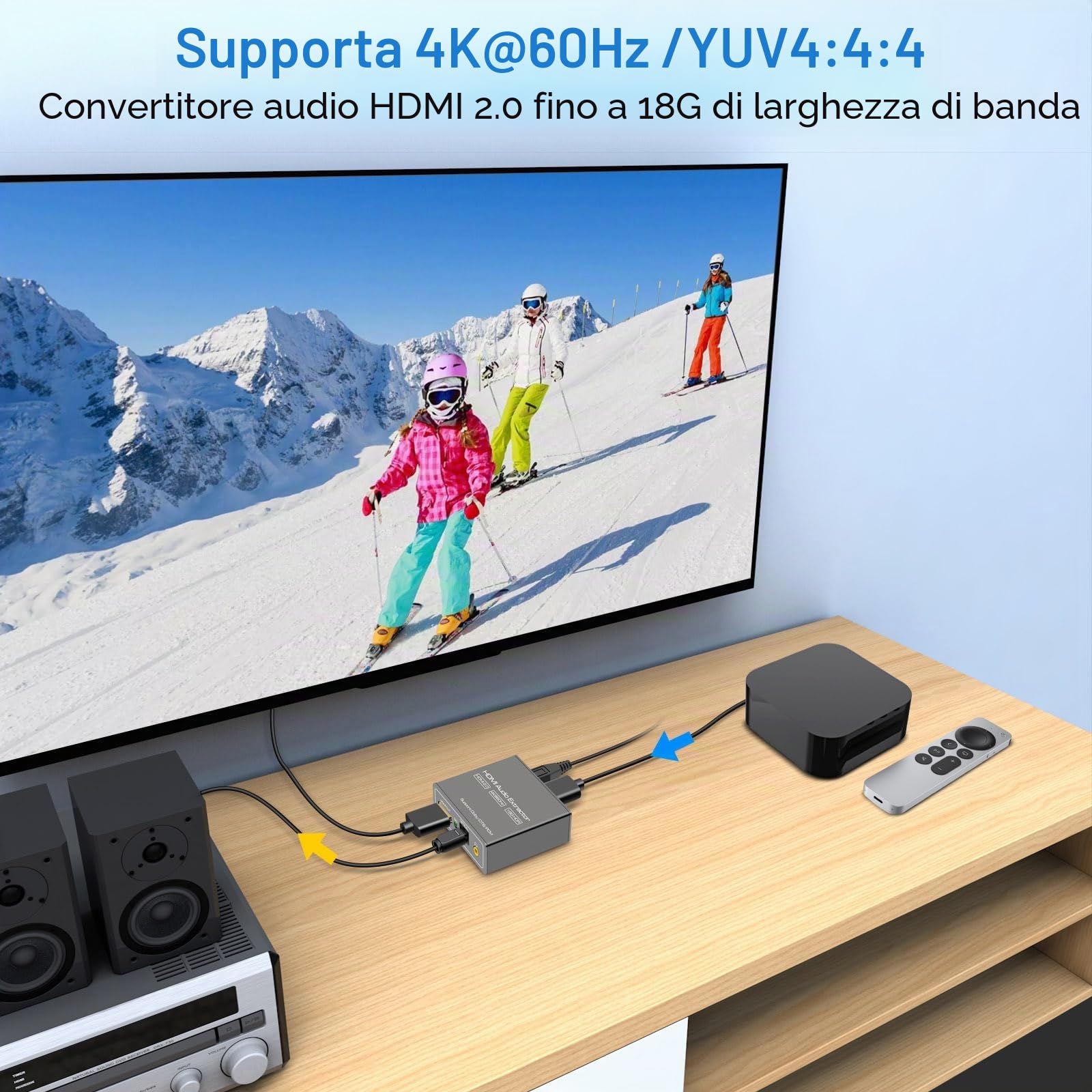VEDINDUST HDMI Audio Extractor 4K60Hz Estrattore a Toslink Ottica con 3.5mm Stereo Supporto HDR10 18GPBS Digital DTS PCM per PS4 PS5 Blu-ray DVD Xbox TV PC