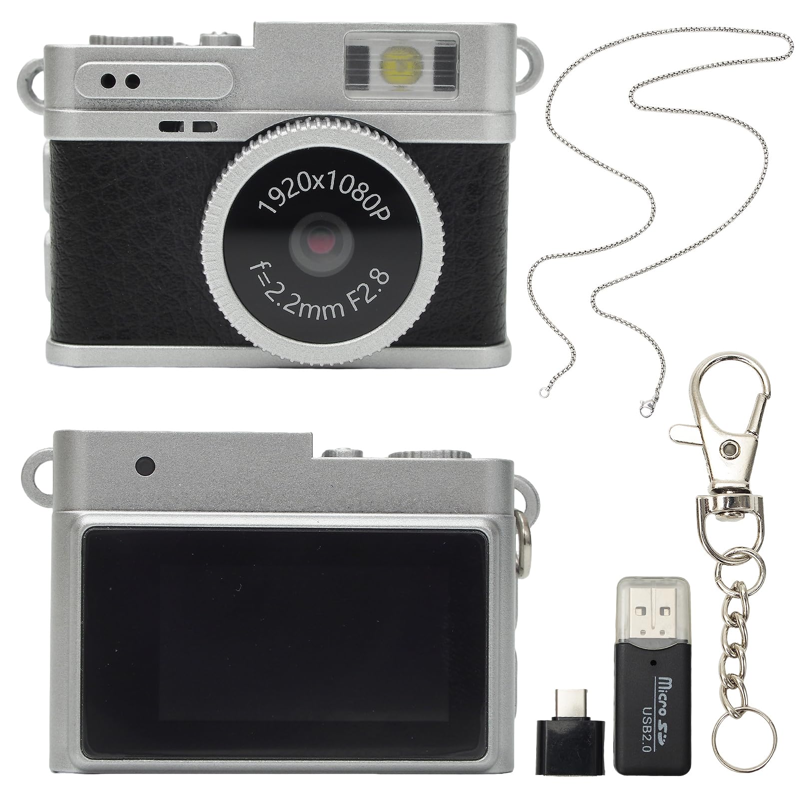 Mini Camera with Keychain - FHD 1080P Retro Mini Digital Camera - Small Portable Classic Compact Mini Cameras with 64GB Card, OTG Adapters for Travel/Vlog/Night Shooting(Black)-image-30