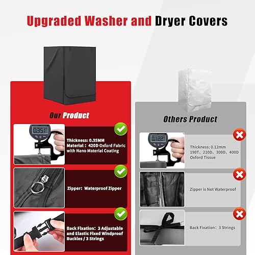 Miniatura 2 de Fundas para lavadora y secadora, 2 piezas, resistente 420D, Oxford, para carga frontal, cubierta de lavadora con 2 cremalleras impermeables y 3