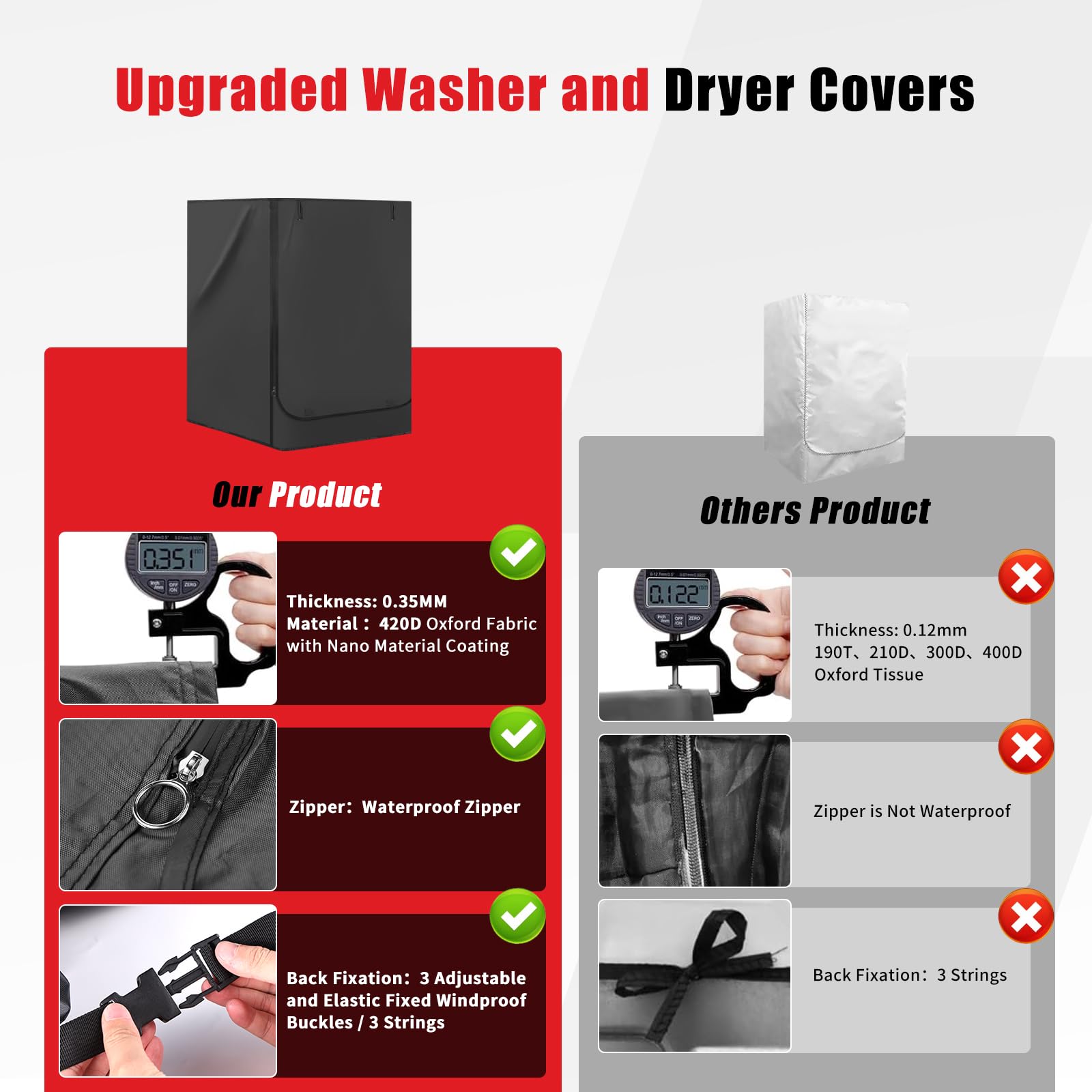 Lot de 2 housses de machine à laver à chargement frontal en tissu Oxford 420D très résistant pour lave-linge et sèche-linge