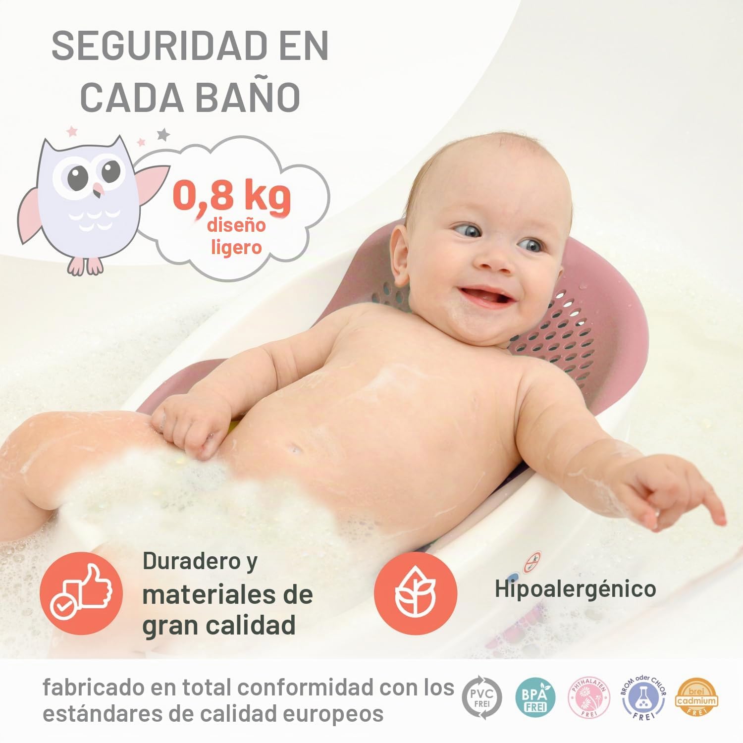 BABYLON DOLPHIN Bañera bebe 0-6 meses – Asiento bañera bebe ergonómico – Hipoalergénica, resistente al moho – Antideslizante Hamaca bañera bebe – Portátil Soporte bañera bebe – rosa