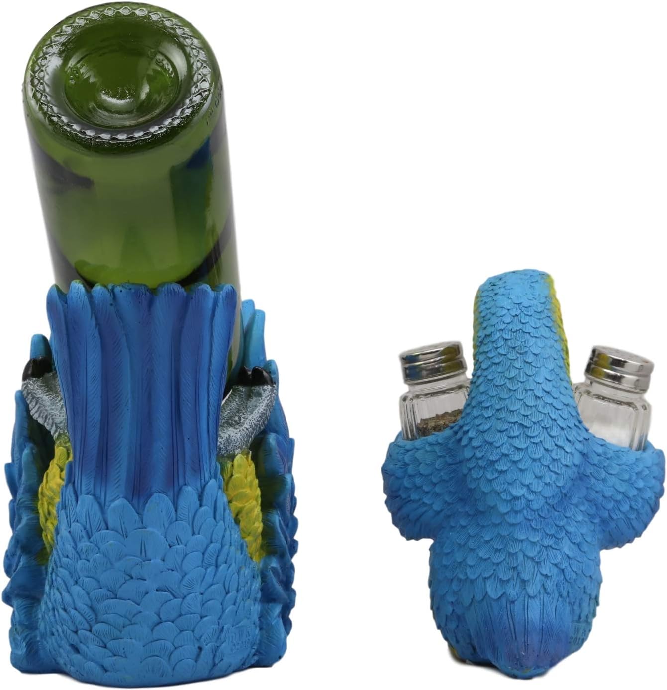 Ebros Gift Tropical Blue Rio Rainforest Scarlet Macaw Parrot Wine Bottle Holder and Salt Pepper Shakers Holder Figurine Set Kitchen Dining Party Decor Statue South American (Blue Macaw)