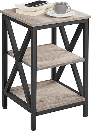 Topeakmart Mesa auxiliar industrial con estantes de almacenamiento para sala de estar, mesa de sofá de 3 niveles, muebles decorativos con aspecto de