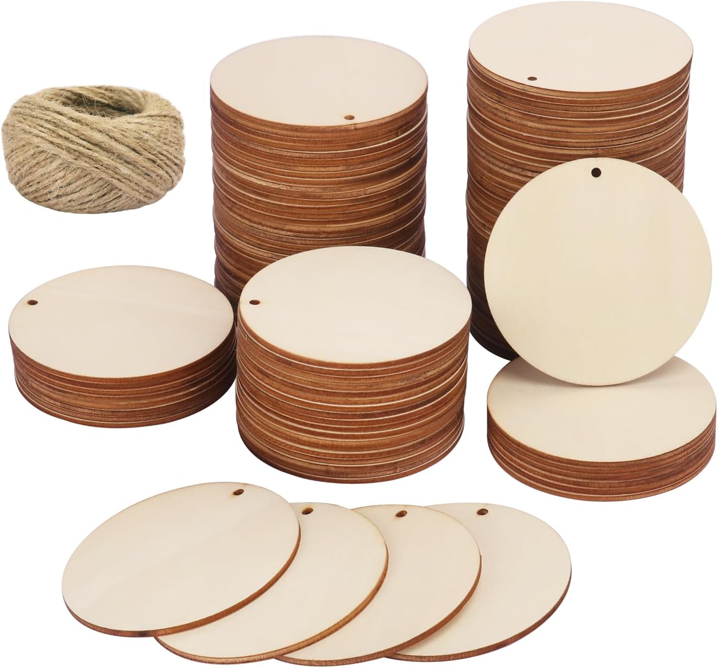 Amazon.com: 120 Pcs 3 Inch Unfinished Rounds Wooden Circles with Holes ...