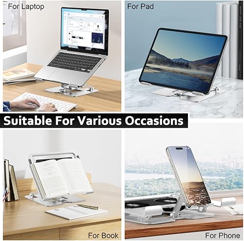 Miniatura 6 de Soporte para laptop con ventilador, soporte de refrigeración para MacBook con 2 ventiladores silenciosos extraíbles y soporte para teléfono, altura