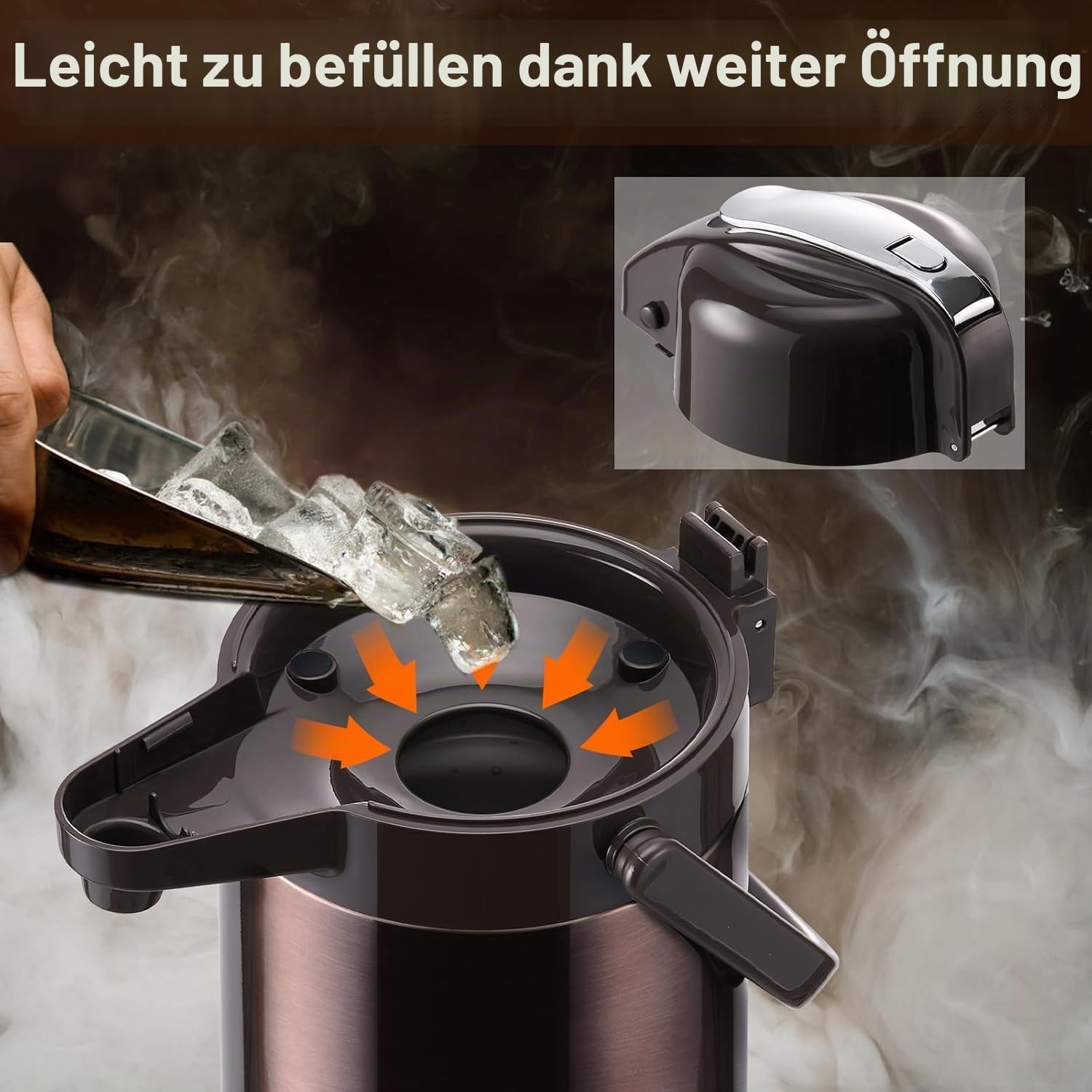 ParaCity Verbesserte Airpot-Kaffeekaraffe 2,5 l mit Doppelpumpe, 316 Edelstahl Isoliert, Drehbarer Lazy Susan Boden, Für Heiße und Kalte Getränke