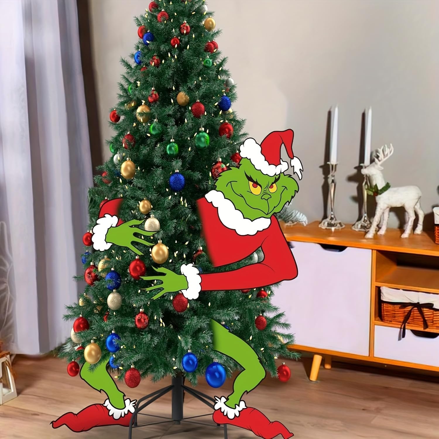 Grinch Christmas Tree Toppers - 4pcs Xmas Tree Topper Gnome Christmas Tree Decorations Head Arm Leg for Christmas Tree Party Supplies Gift Home Decor