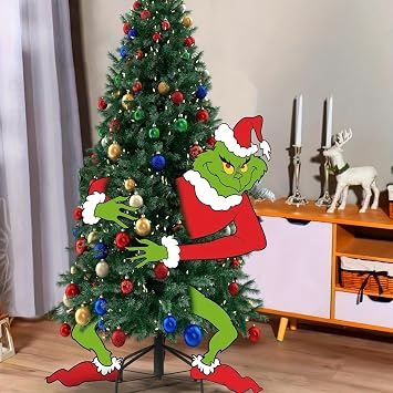 Grinch Christmas Tree Toppers - 4pcs Xmas Tree Topper Gnome Christmas Tree Decorations Head Arm Leg for Christmas Tree Party Supplies Gift Home Decor