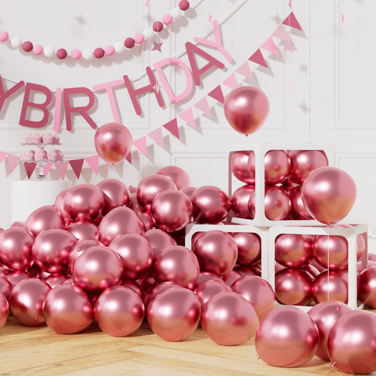 AULE Metallic Pink Balloons 5 inch 50 Pcs Pink Latex Balloons Chrome Helium Shiny Thicken Balloon Perfect Party Decoration for Wedding Birthday Baby