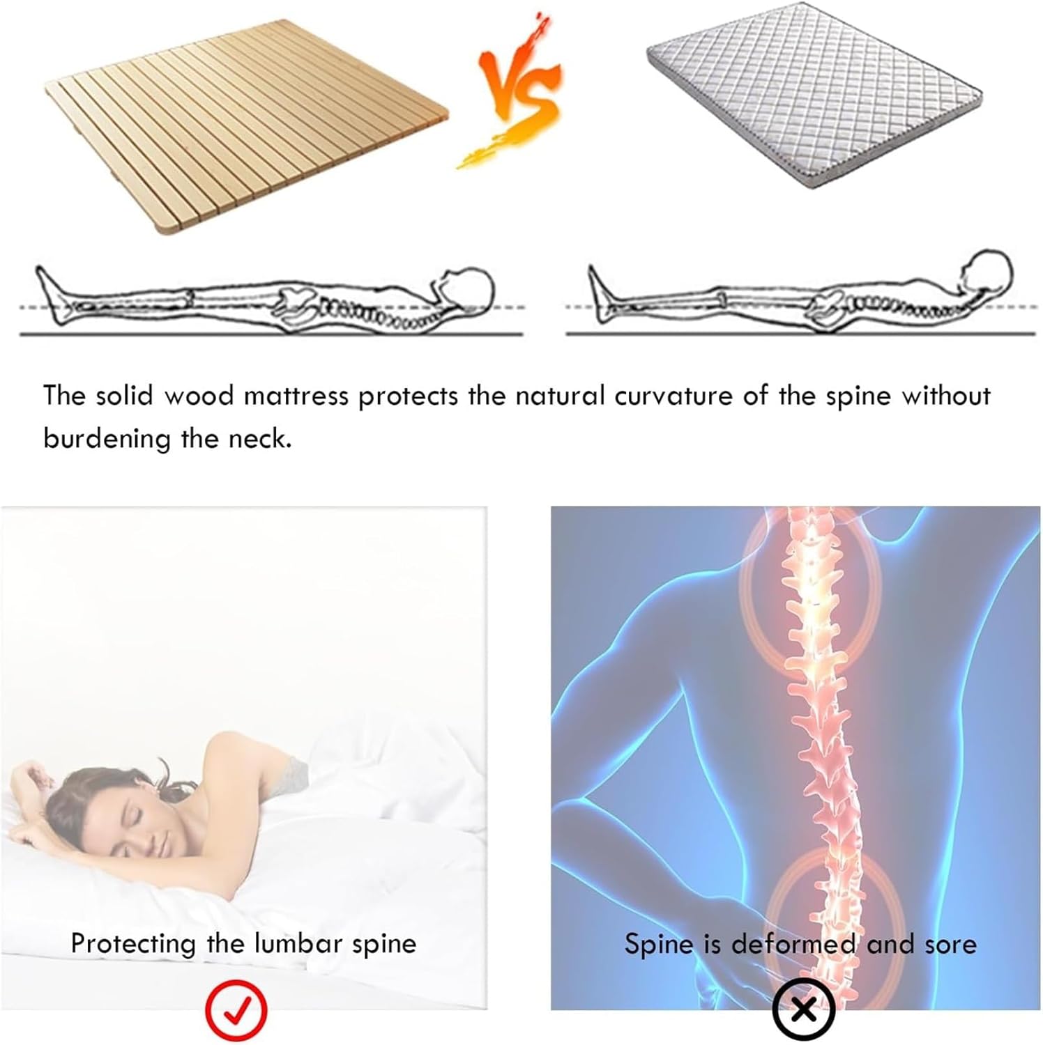 Foldable Wooden Bed Board,Bed Frame Replacement Wooden Mattress,Hardwood Bed Board for Lumbar Spine Protection(W135xL190m/53.15x74.8in)