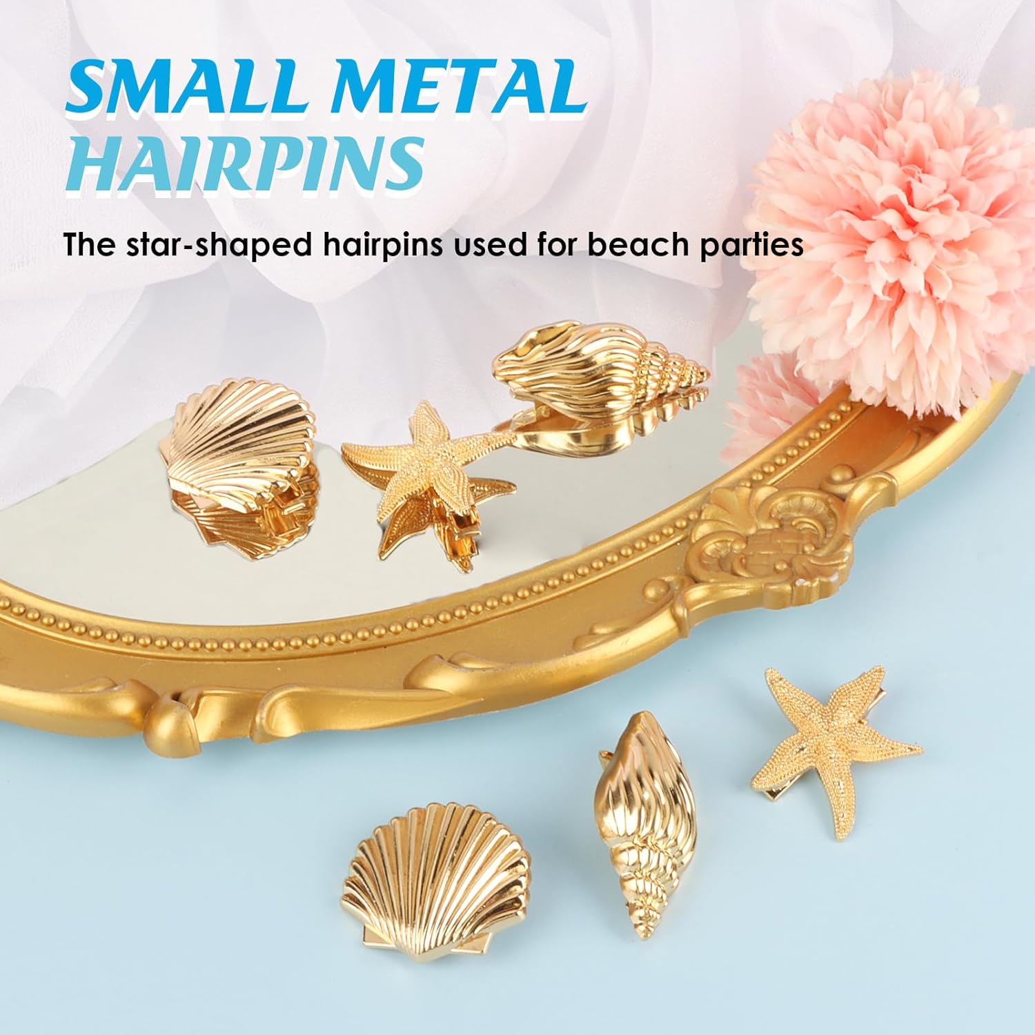 Starfish Hair Clips, Beach Hair Accessories with Starfish Shell Designs for Mermaid Accessories, Summer Vacation Hair Clips for Women and Girls, Hawaiian Beach Party Hairpin (12pcs gold clip) - Image 6