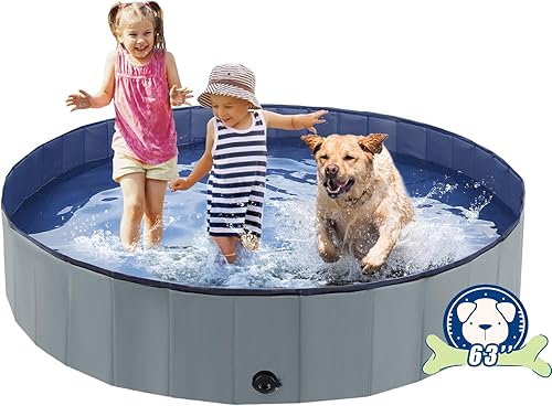 Eooqi Piscina plegable para perros, piscina de plástico para niños, bañera portátil para mascotas, niños, bebés y niños pequeños, 63 x 12 pulgadas,