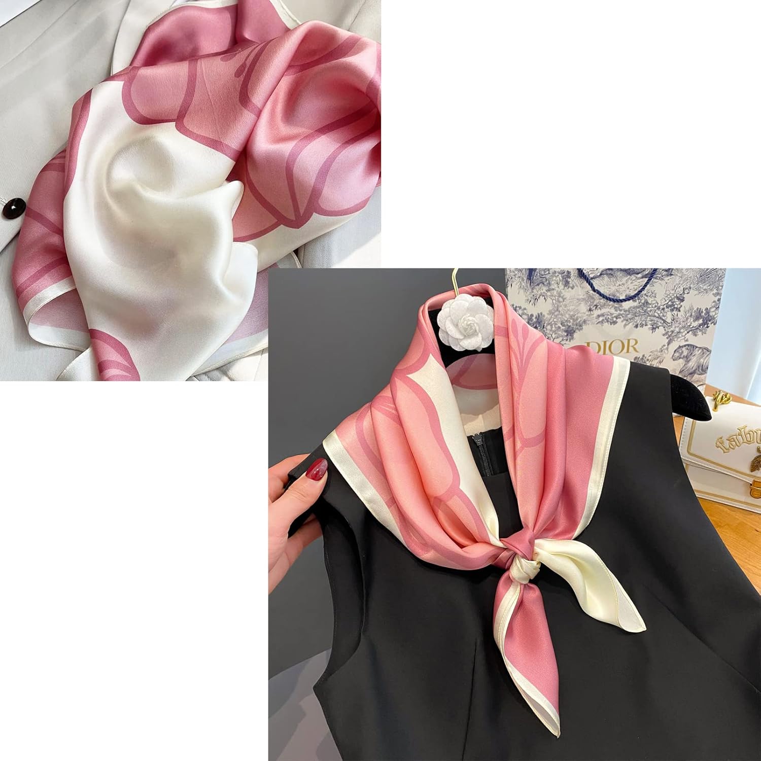 Aufeel 100% Pure Mulberry Silk Square Scarf for Hair-27''x27''- Women Silk Neckerchief Head Wrap Scarf - Image 4