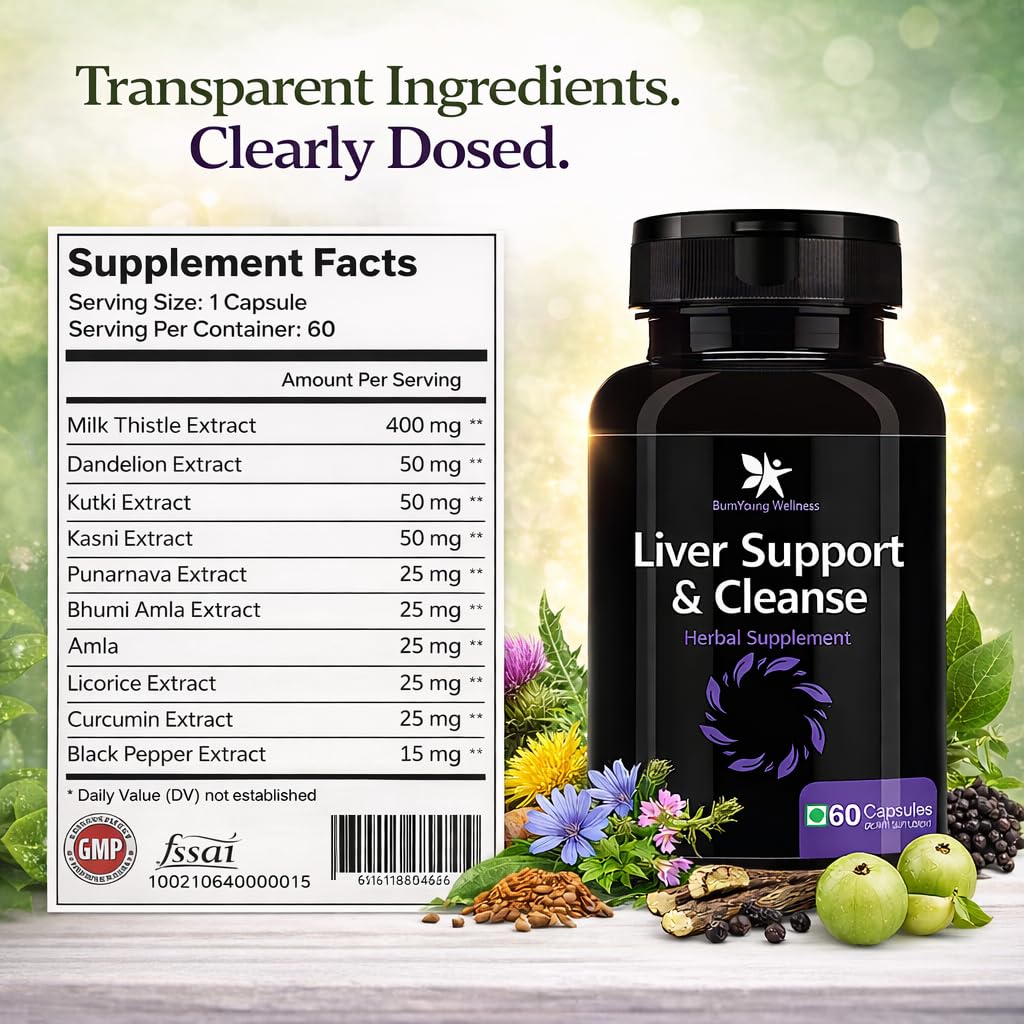 BumYoun Wellness Liver Detox & Cleanse with Milk Thistle Extract 400mg For Natural Protection Against Fatty Liver | Premium Liver Health Formula Supplement 60 veg Capsules — Amazon image 4