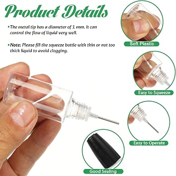IUAQDP 10 Pieces 10ml/0.34oz Precision Tip Applicator Bottles, Transparent Empty Glue Dropper Bottle with Steel Needle & Sealing Cap, Plastic Squeezable Dispensing Needle Bottle for Oil Glue Ink
