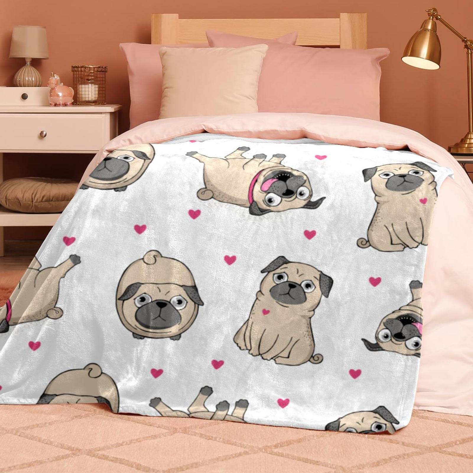 Manta de forro polar con diseño de corazón de perro y cachorro para sofá, ligera y mullida