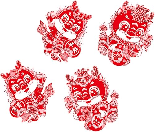 Miniatura 9 de HOLIDYOYO 2 pares de calcomanías de ventana de año nuevo chino, festival de primavera, estática, color rojo, calcomanías para ventana de Año Nuevo
