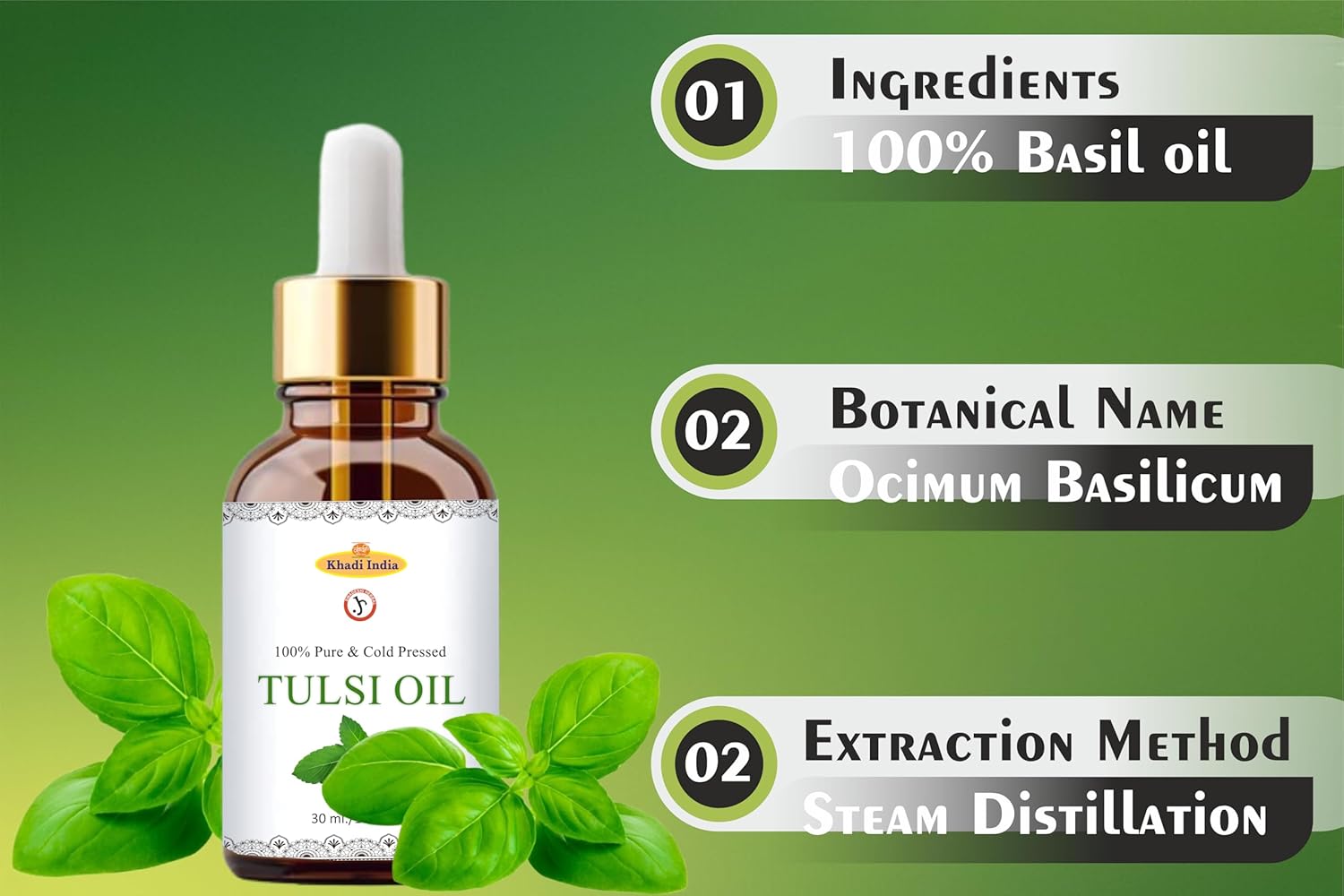 Khadi Pure Coldpressed Tulsi Oil, 30 ML Khadi Pure Coldpressed Tulsi Oil, 30 ML