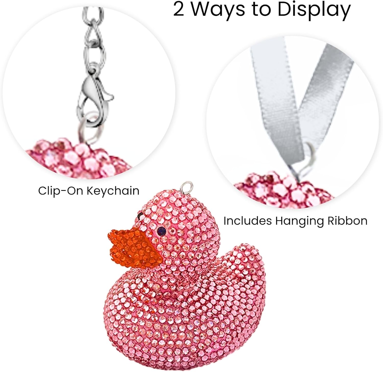 3.5” Rhinestone Cheer Duck Keychain – Sparkly Good Luck Charm, Backpack Charm, Mini Bling Gift (Bow Optional)