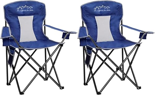 2 sillas plegables de malla para campamento, sillas portátiles de gran tamaño, capacidad de peso de 325 libras con soporte para tazas, bolsillo de