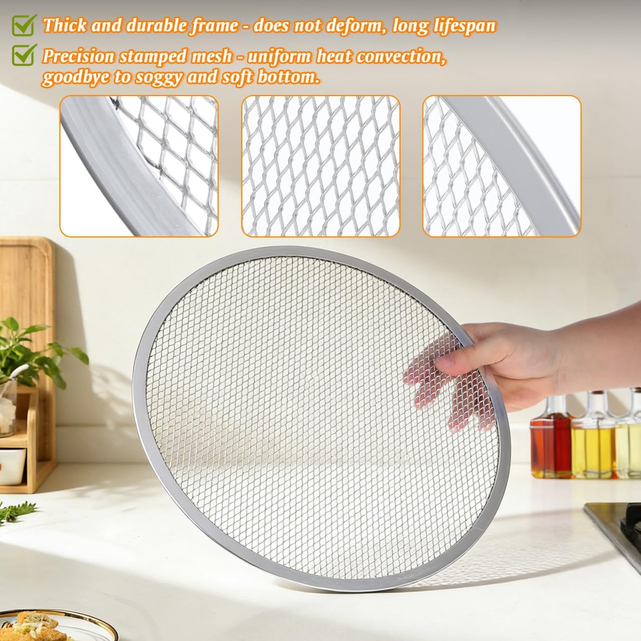 Luxshiny 13 Inch Non-Stick Perforated Aluminum Pizza Pan Round Baking Tray for Oven Use Commercial Home Restaurant Baking