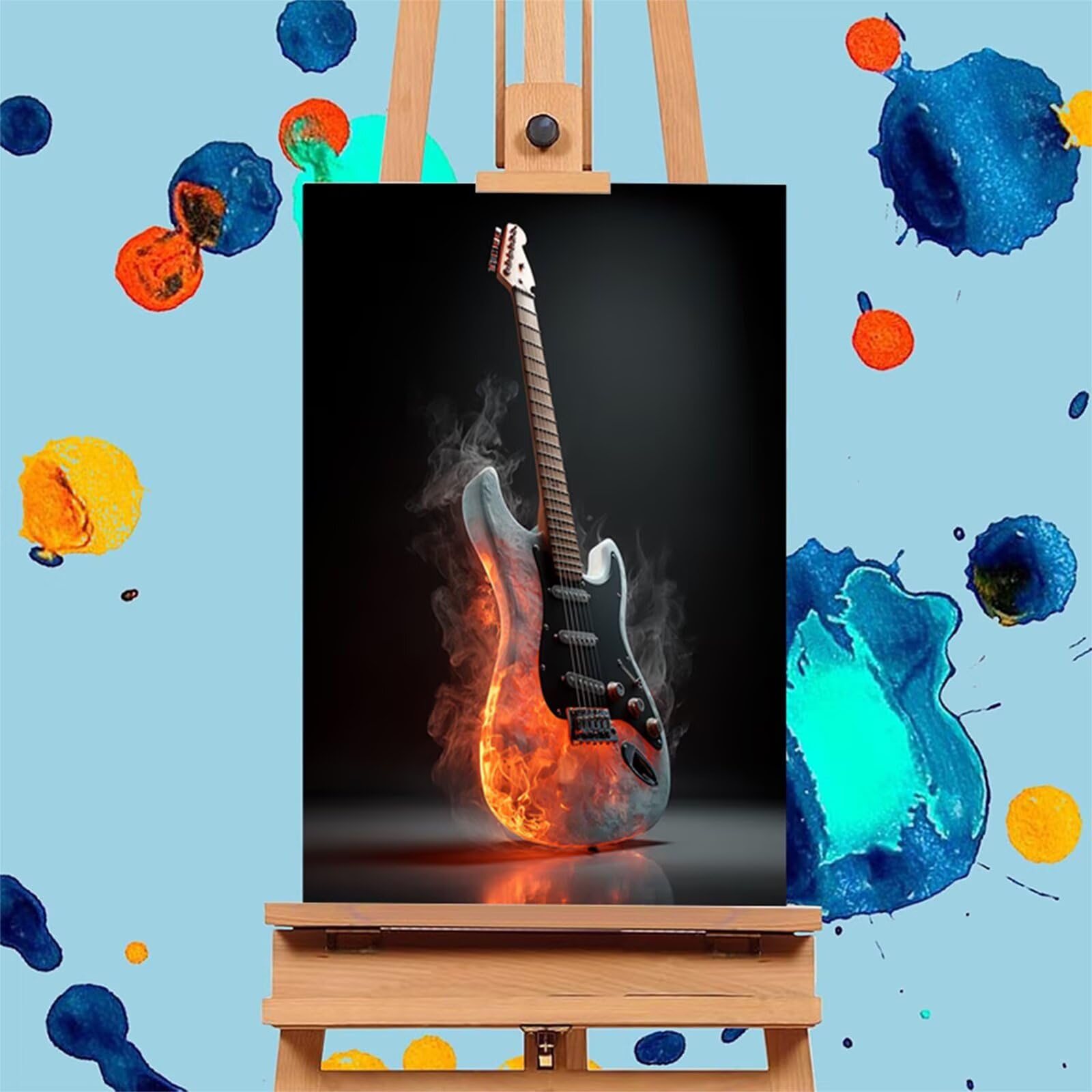 Flamme malowanie według liczb, dla dorosłych, malowanie według liczb, gitara dla dzieci, DIY, zestaw na płótnie, malowanie według liczb, pędzlem i farbą akrylową, prezenty, dekoracja jesienna, 90 x